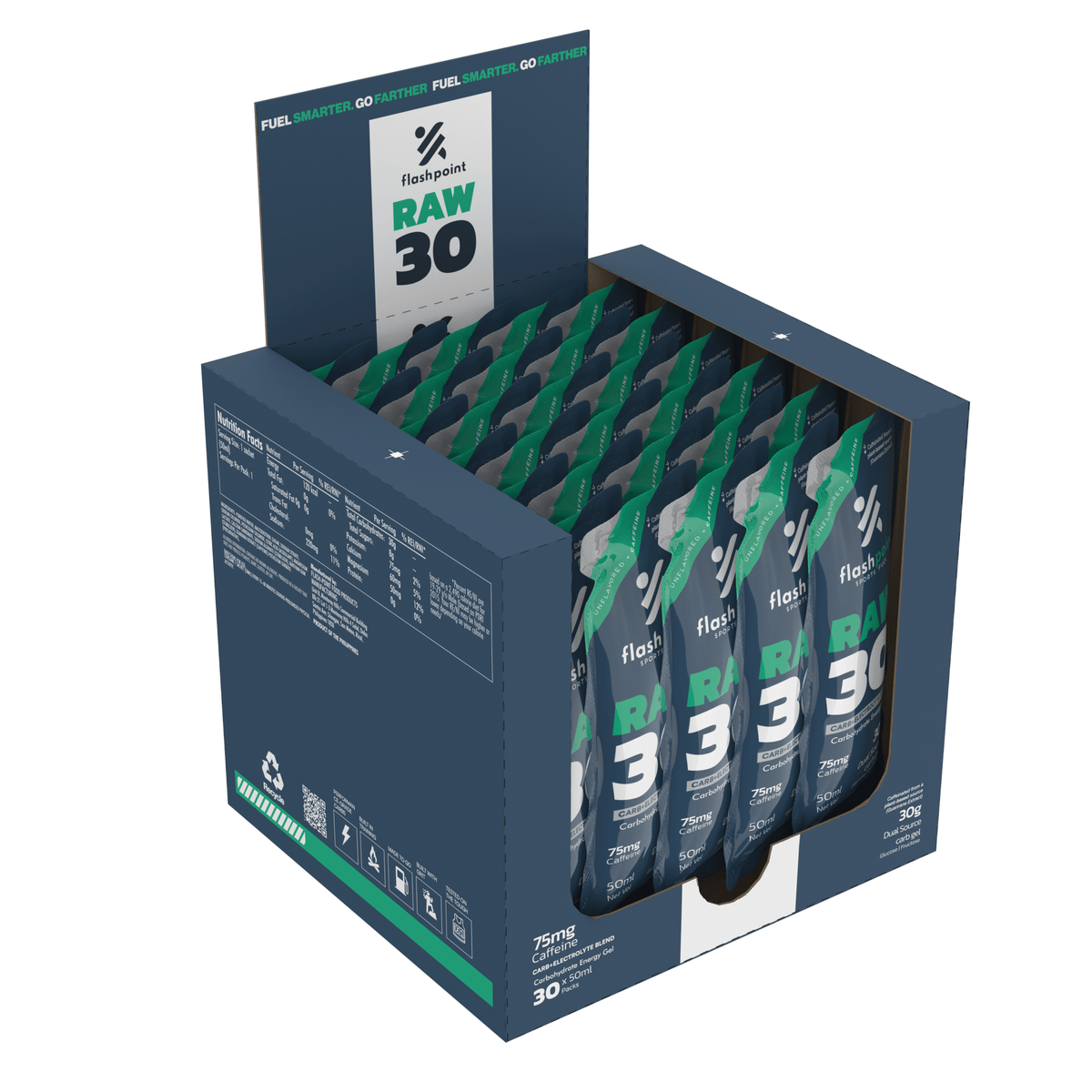 RAW 30 + Caffeine Carbohydrate Energy Gel - (Retail Display Box of 30)