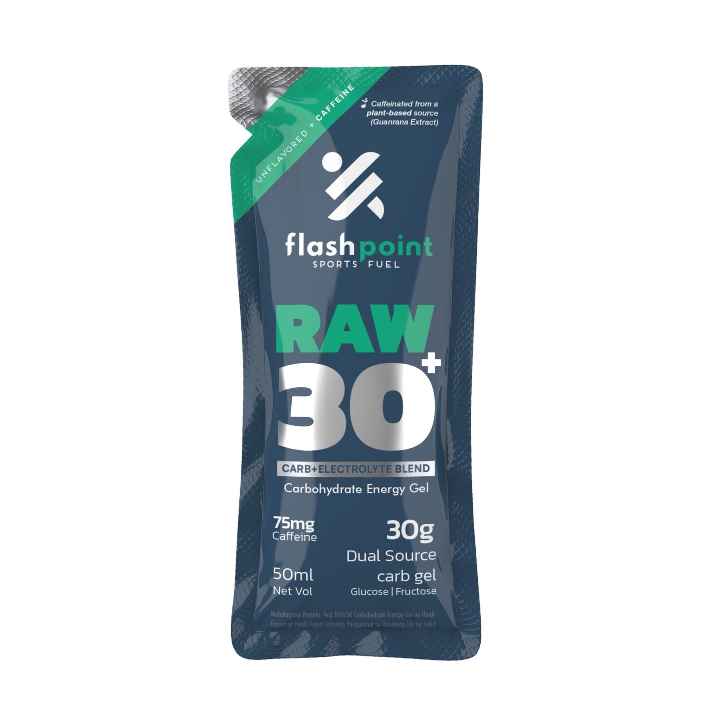 RAW 30+ Caffeine Energy Gel – Flashpoint Sports Fuel (Unflavored, 30g Carbs)