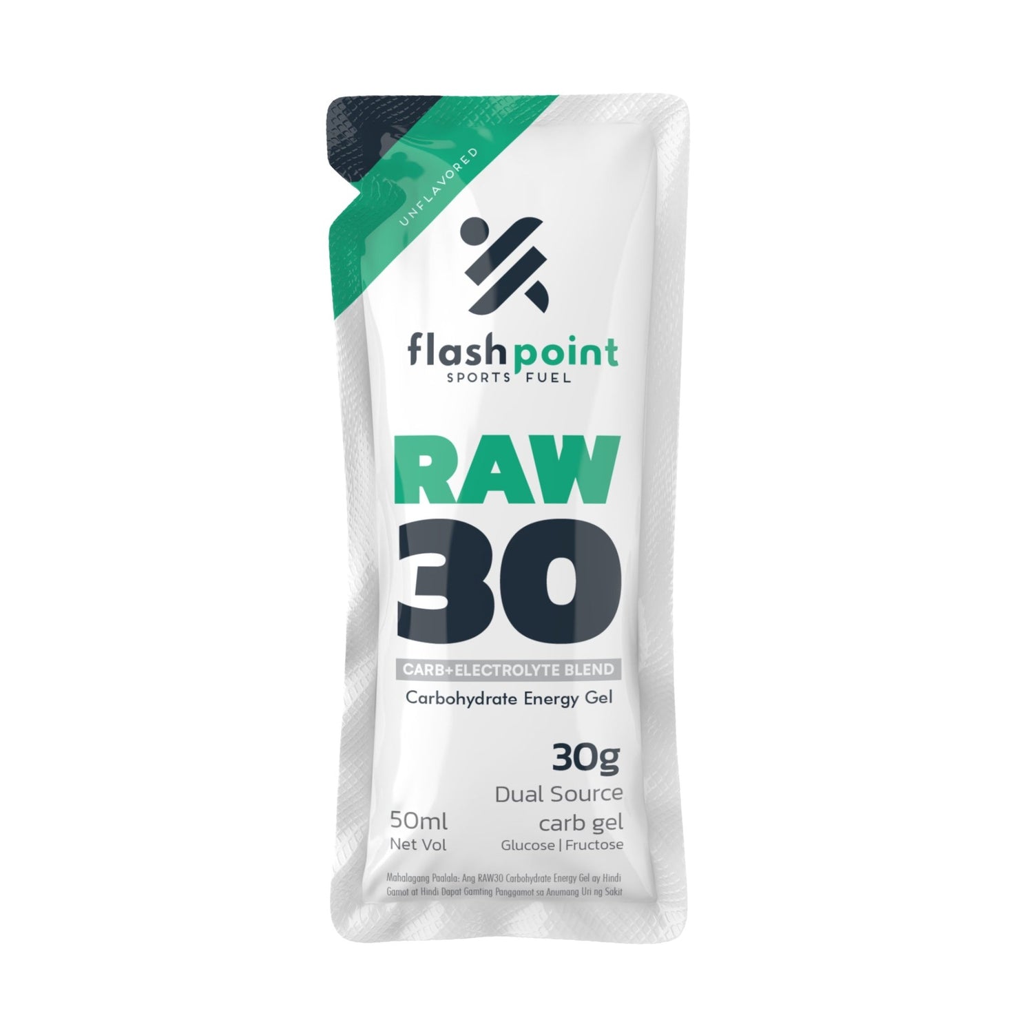 Raw 30 Energy Gel Unflavored, Front Label