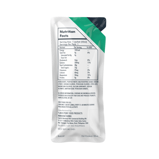 Raw 30 Energy Gel Unflavored, Back Label
